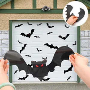 Halloween bat wall stickers, waterproof black silhouette decals for garage door and home decor.