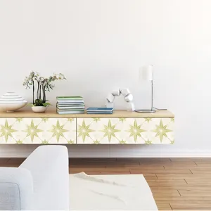 Self-adhesive decorative tile stickers for furniture and wall renovation, gold star pattern.