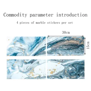 4pcs blue gold marble tile stickers 30x15cm waterproof peel and stick wall decor set