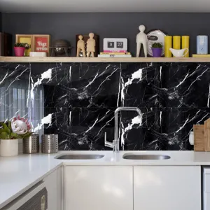 Adhesivo de azulejos de marmol negro impermeable papel pintado para salpicaderos de cocina.