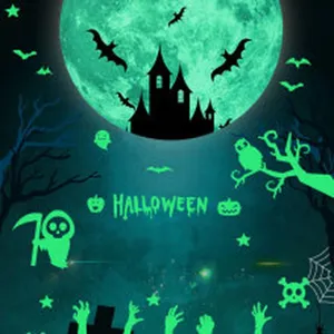 Halloween luminous wall stickers glowing moon castle bats spooky home decor decals set