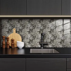 Marble texture kitchen backsplash sticker detail showing waterproof self-adhesive surface design.