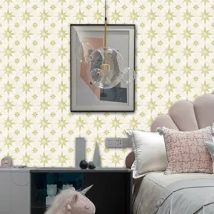 Detail view of golden star pattern self-adhesive PVC wall sticker, modern home decor tile.