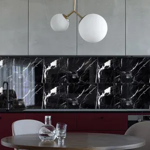 Adhesivo de azulejo de cristal con textura de mármol negro, papel pintado autoadhesivo.