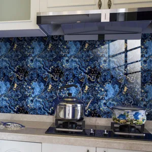 Blue gold marble texture tile sticker waterproof kitchen backsplash wall decor film