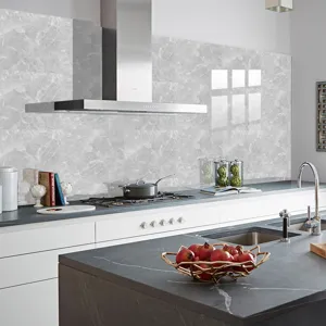 Kitchen marble texture tile sticker detail scene showing waterproof decorative wall covering.