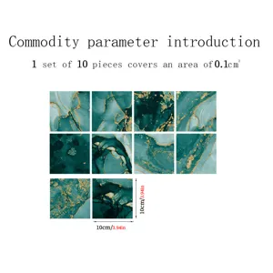 Marble crystal film tile stickers, 10-piece set, waterproof self-adhesive wall and floor decor.