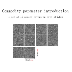 Dark grey marble pattern tile sticker detail view, self-adhesive waterproof home wall decor.