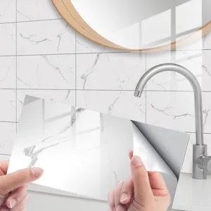 Marble texture self-adhesive tile sticker detail view, waterproof wall decor film for home.