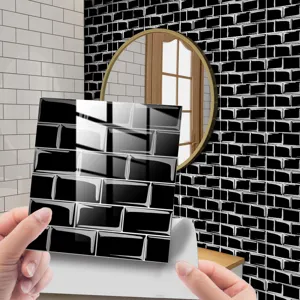 Adesivo per piastrelle metro nero lucido in PVC impermeabile autoadesivo per decorazione casa