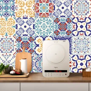 Adesivo piastrella mandala parete cucina primo piano superficie impermeabile retro.