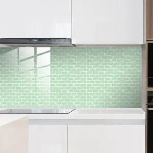 Dettaglio adesivo per piastrelle PVC mosaico verde, elegante carta da parati cucina.