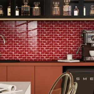 Adesivo per piastrelle a mosaico in mattoni rossi PVC impermeabile, decorazione cucina.