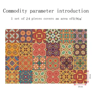 Adesivi per piastrelle mandala 24 pz, decorazione murale impermeabile 20x20 cm.