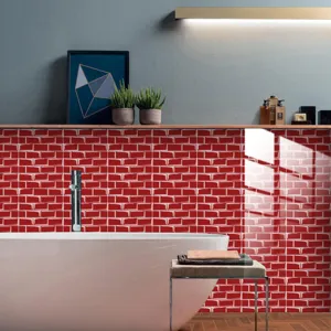 Adesivo da parete in PVC impermeabile con motivo a mattoni rossi per decorare la casa.