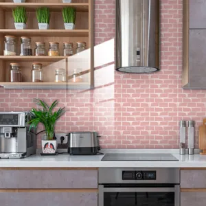 Adesivo per piastrelle in mattoni rosa per paraschizzi da cucina e decorazione murale.