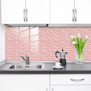 Adesivo piastrelle mattone rosa cucina vista dettaglio PVC impermeabile carta da parati