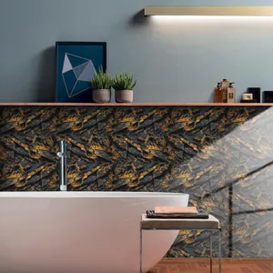 Adesivo murale impermeabile con texture in marmo per la decorazione del bagno di casa.