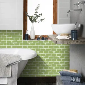 Adesivi murali in mattoni verdi, decalcomanie in PVC impermeabili per ristrutturazione bagno casa.