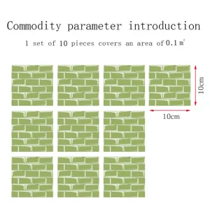 Vista dettaglio adesivi piastrelle mosaico cristallo verde PVC 10 pezzi set decorazione.