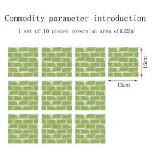 Adesivi per piastrelle a mosaico in PVC verde, 15x15cm decorazione murale impermeabile per casa.