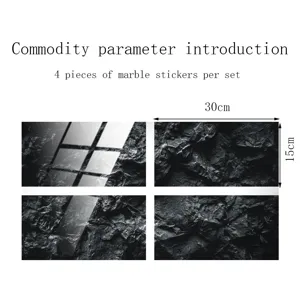 Adesivi per piastrelle in marmo nero, pellicola cristallo impermeabile decoro murale, 4 pz 30x15cm.