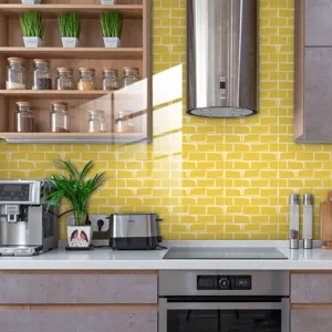Adesivo murale mattone giallo sticker piastrelle PVC per ristrutturazione cucina
