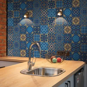 Adesivi per piastrelle mandala blu cucina parete decoro, pellicola impermeabile 24 pz.