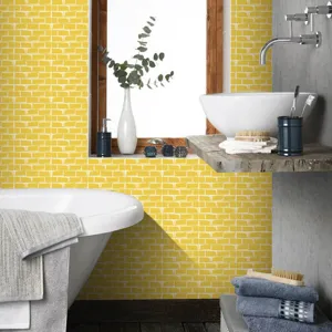 Adesivo murale mattone giallo PVC impermeabile per ristrutturazione casa, piastrella adesiva.