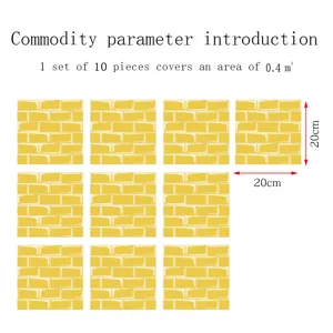 Adesivi per piastrelle in PVC mattone giallo set da 10 pz 20x20cm decorazione murale casa