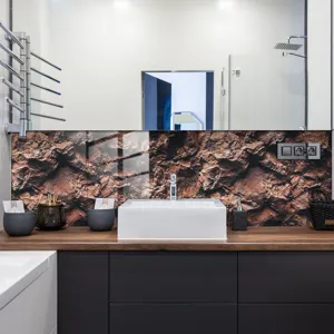 Waterproof stone texture wall sticker detail, durable crystal film for kitchen and bathroom.