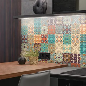 Adesivi per piastrelle mandala decorazione murale cucina, pellicola adesiva dettaglio.