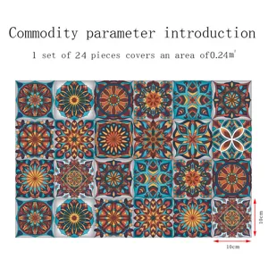 Adesivi per piastrelle mandala set da 24, 10x10 cm adesivi murali impermeabili decor.