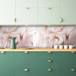 Cucina marmo motivo adesivo piastrelle paraschizzi carta da parati, rosa e oro rosa.