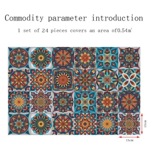 Vista di dettaglio degli adesivi per piastrelle mandala con motivi geometrici, 24 pz.