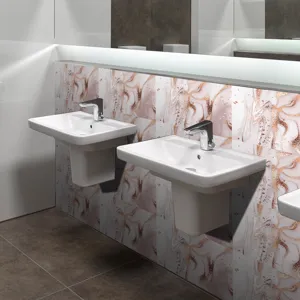 Dettaglio adesivo murale marmo oro rosa con texture in pellicola di cristallo impermeabile bagno.