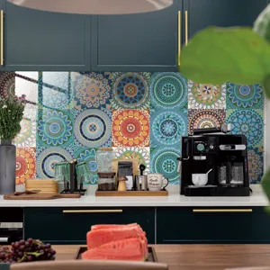 Autocollant de carrelage mandala papier peint adhésif étanche pour décoration murale cuisine.
