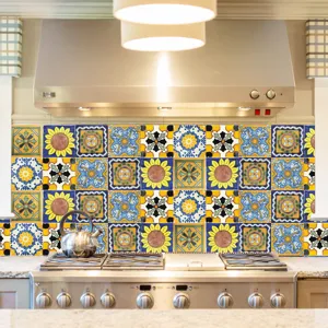 Vintage Spanish style waterproof self-adhesive tile stickers for kitchen backsplash decor