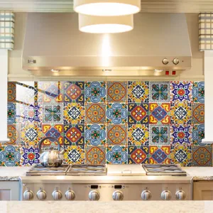 Retro tile sticker waterproof self-adhesive wallpaper for kitchen living room wall decor
