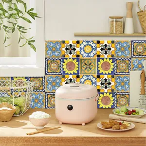 Vintage floral tile stickers self adhesive waterproof wall paper for kitchen and home decor.