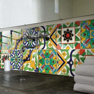 Vintage colorful tile stickers waterproof self-adhesive wall paper for kitchen decor
