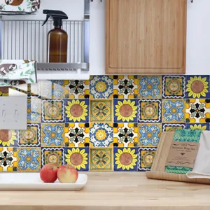 Vintage floral tile stickers for kitchen backsplash self adhesive decorative wall paper