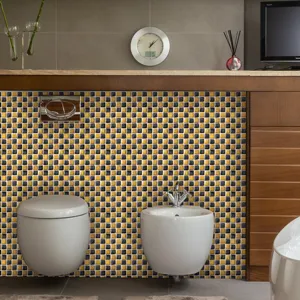 Λεπτομερής όψη αυτοκόλλητου πλακιδίου 3D ψηφιδωτού με γυαλιστερή μεμβράνη.