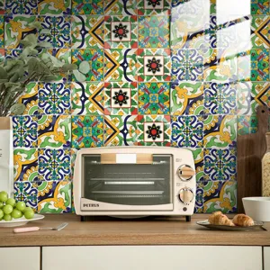 Retro tile stickers self-adhesive waterproof wall paper for kitchen and living room decor.
