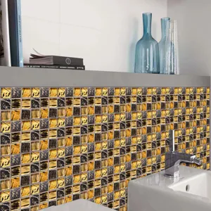 3D αυτοκολλητο πλακιδιο ψηφιδας κουζινα μπανιο αδιαβροχο διακοσμηση τοιχου χρυσο μαυρο