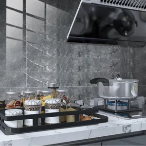 Marble texture kitchen wall tile sticker, waterproof crystal film decoration detail closeup view.