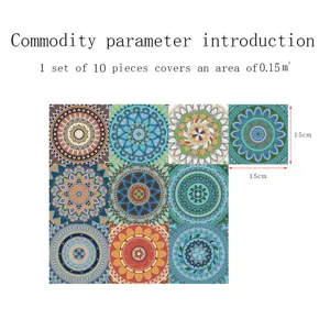 Autocollants de carrelage autocollants motif mandala 10 pcs pour cuisine déco murale 15x15cm