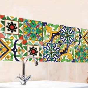 Close up of retro pattern decorative tile sticker crystal film for wall decor detail