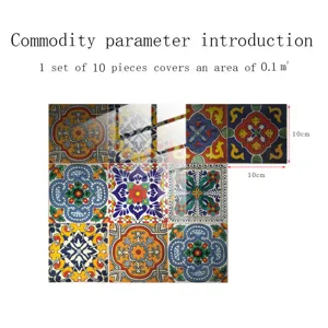 Retro tile stickers self-adhesive waterproof wall stickers kitchen home decor 10x10cm
