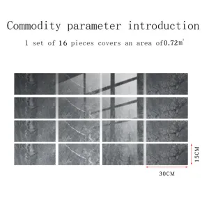 Marble pattern tile stickers set, 16 pieces decorative waterproof wall paper for home decor.